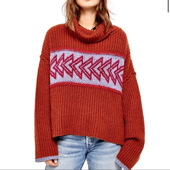 Free People pele mock neck rust oversized sweater - Picture 1 of 11
